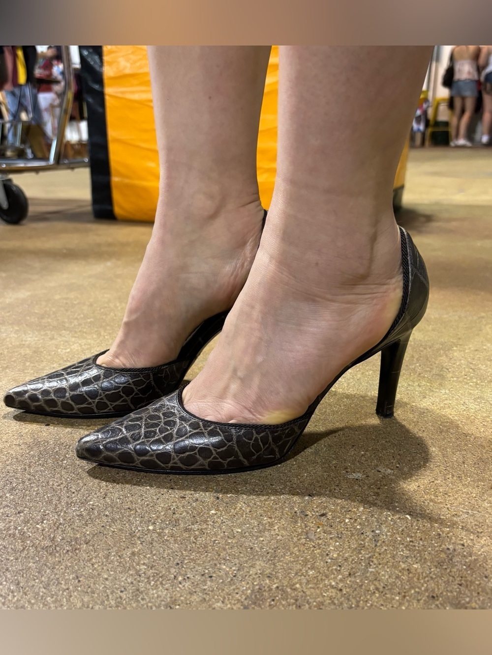 Women's Pointed D'Orsay Pump in Dark Brown Croc